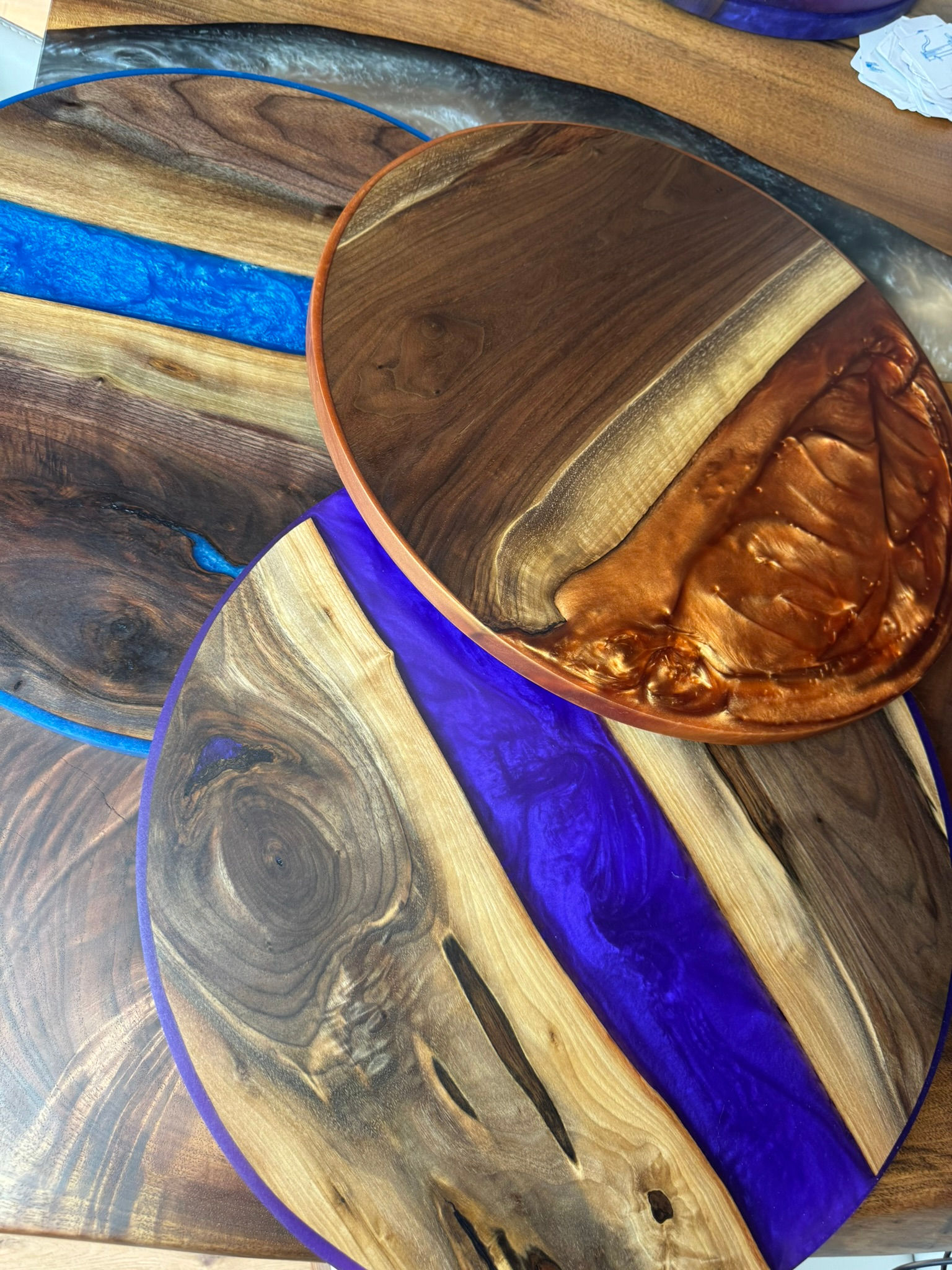 18" Round Live Edge Walnut and Resin Cheese & Charcuterie Board