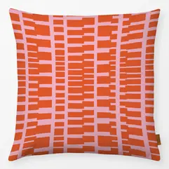 Pink and orange graphic cushion with bold hand-drawn stripe pattern by moDeern for Textilwerk