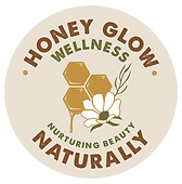 Honey Glow Wellness logo with honeycomb, flower, and tagline “Nurturing Beauty Naturally.”