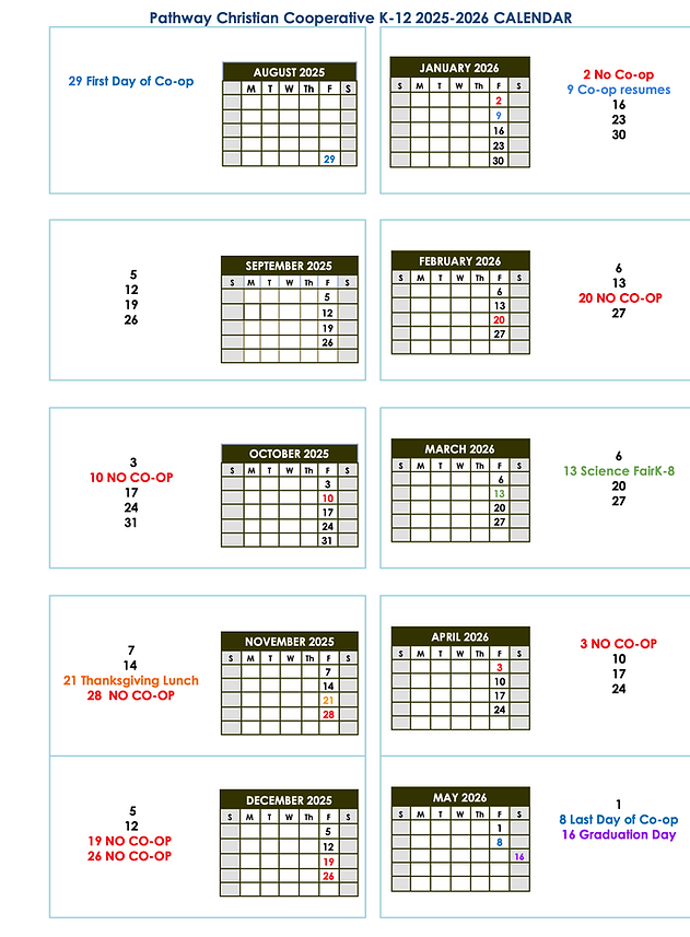 High School Calendar | Pathway Co-op