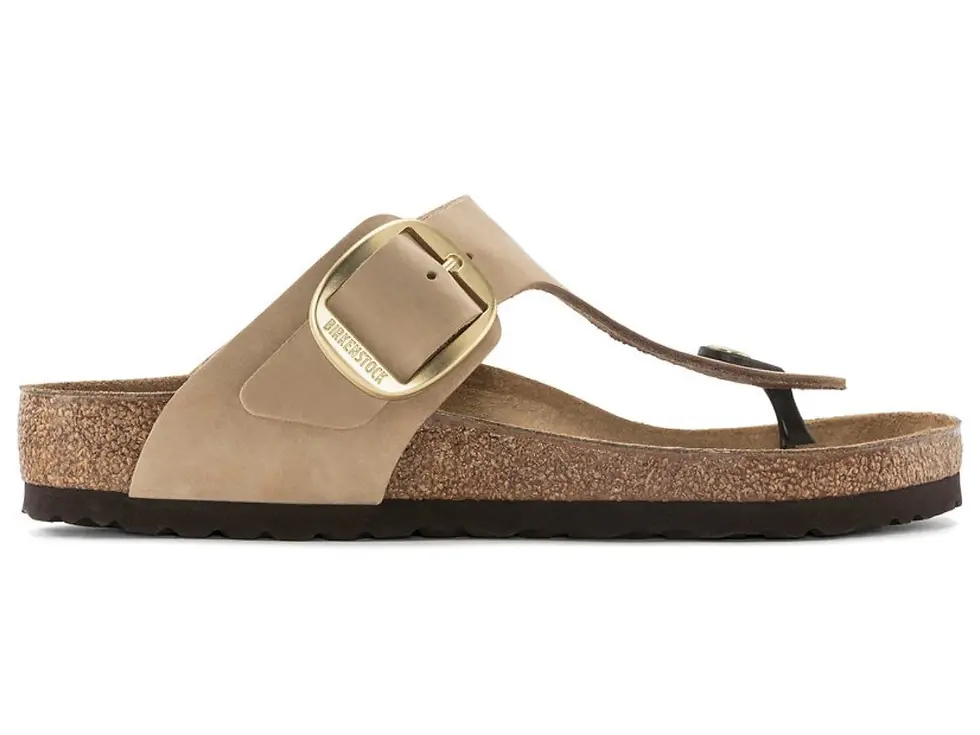 Thumbnail: Gizeh Sandcastle Birkenstock with Gold Buckles Nubuk Leather Regular Birkesntock
