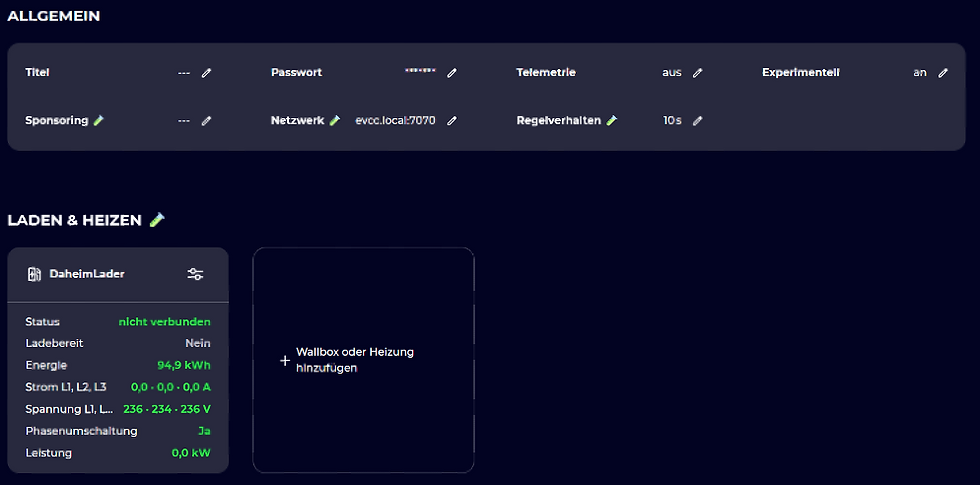 evcc wallbox konfiguration daheimlader wallbox hinzufügen