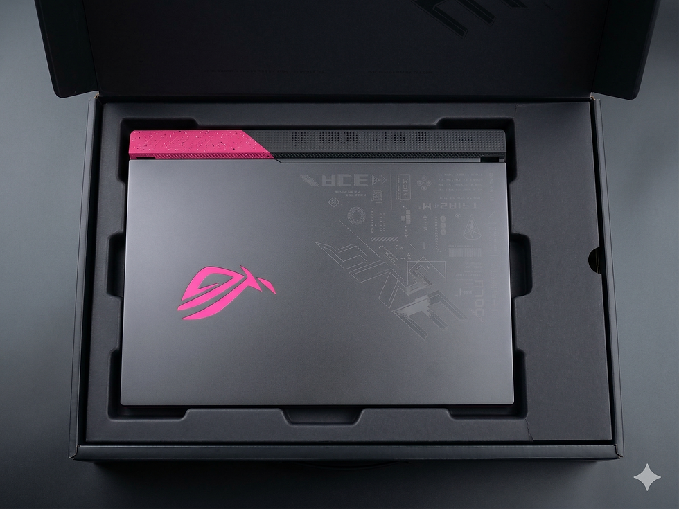 ASUS ROG Strix G15 G513QM-HF326T gaming laptop top down view showing box