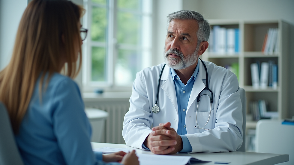 Eye-level view of a healthcare professional discussing options with a patient
