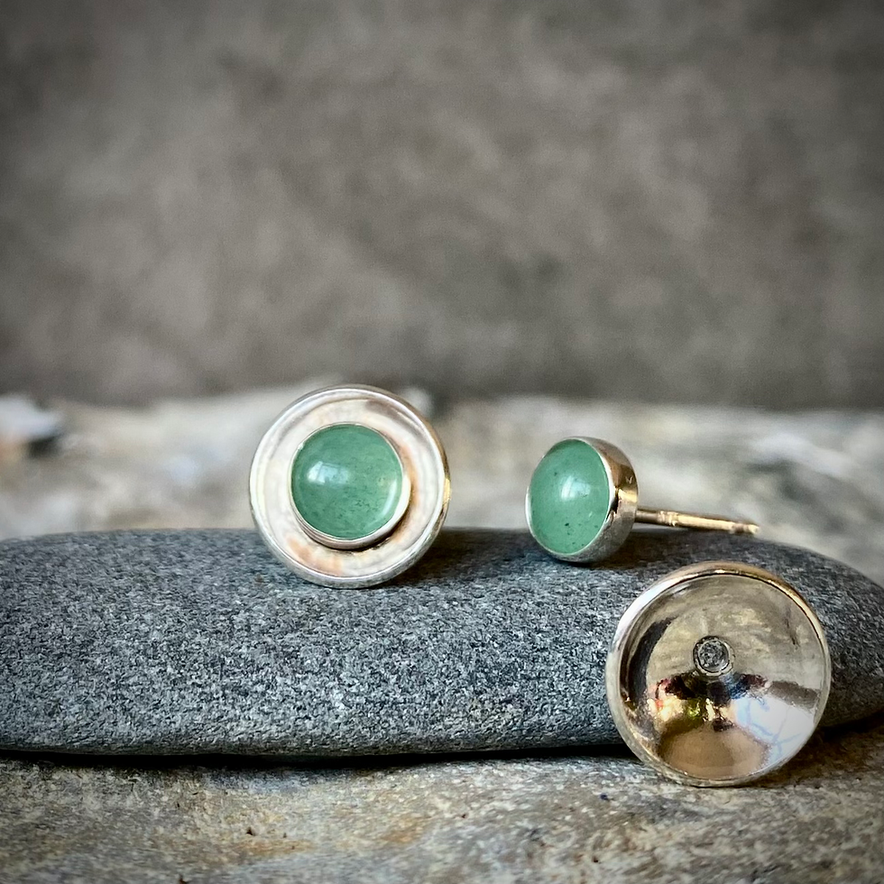 Thumbnail: Cup & Saucer Earrings - set with Green Aventurine Stone