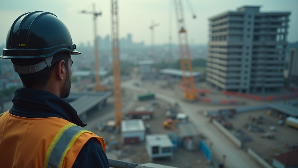 High angle view of a security guard monitoring a construction site
