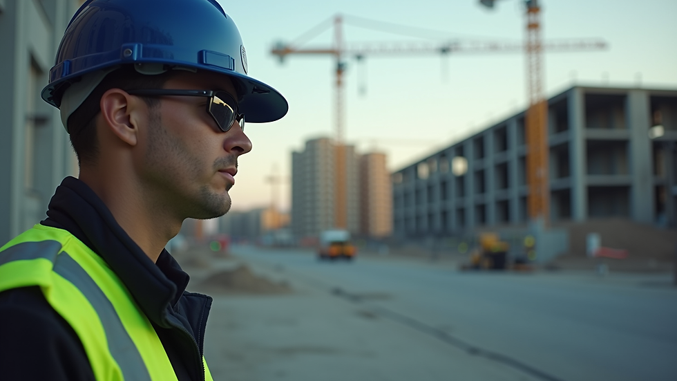 Close-up view of a security guard checking a construction site perimeter