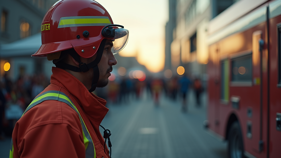 Close-up view of a fire watch security guard monitoring electrical equipment at an outdoor event