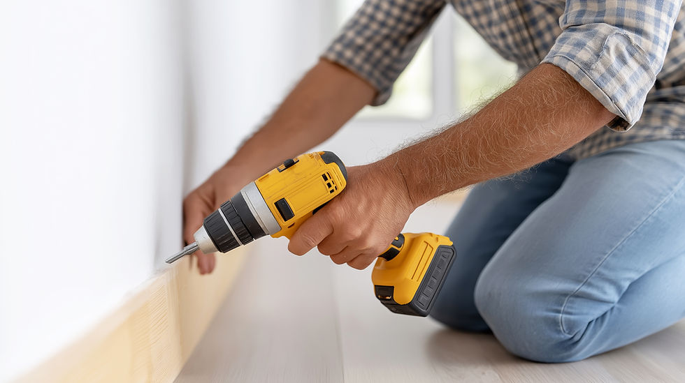 Skilled tradesman completing detailed repair work inside a residential property.