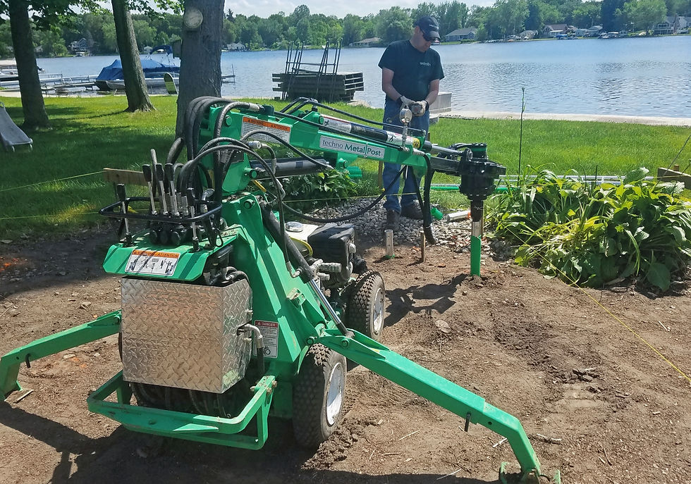 Welding a helical pile next to a lake