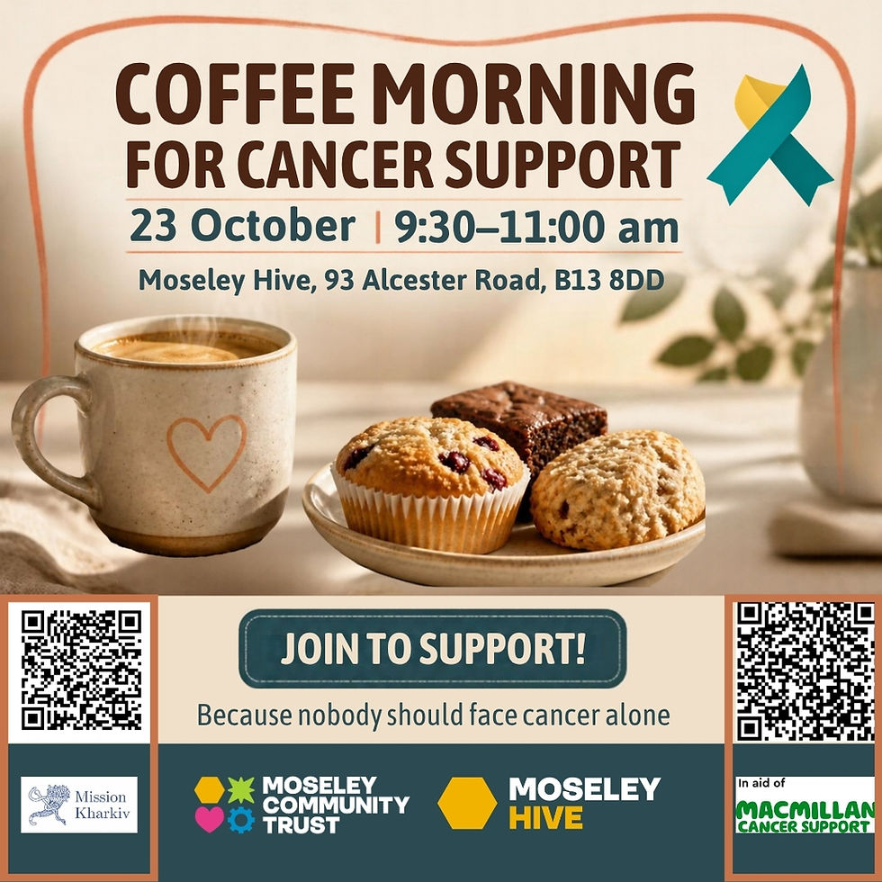 Coffee Morning on 23 October for Cancer Support.