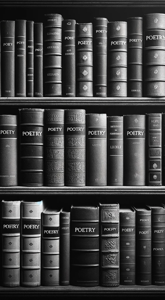 DALL·E 2023-12-31 05.11.30 - A black and white photograph of a bookshelf, filled entirely 
