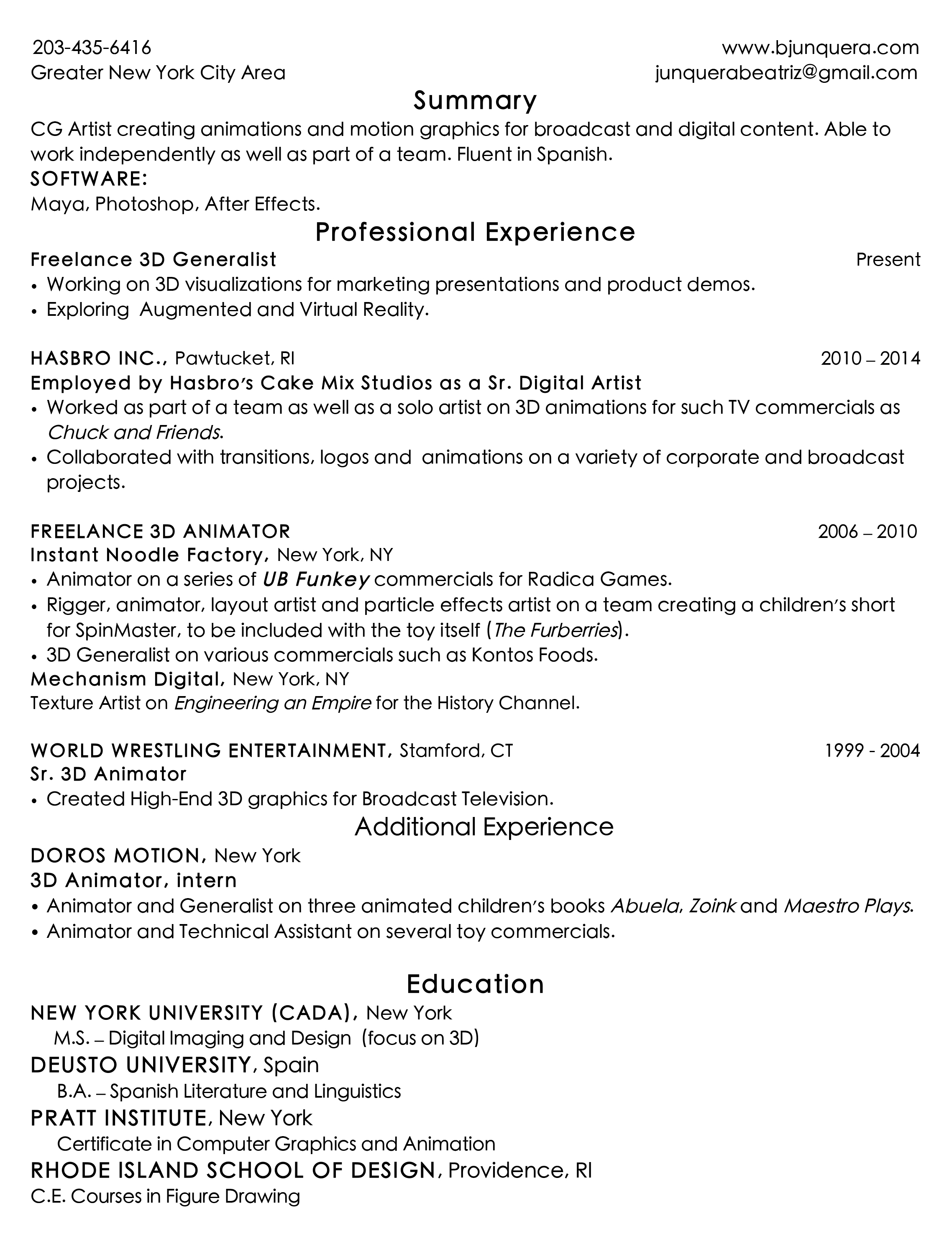 digital artist resumes