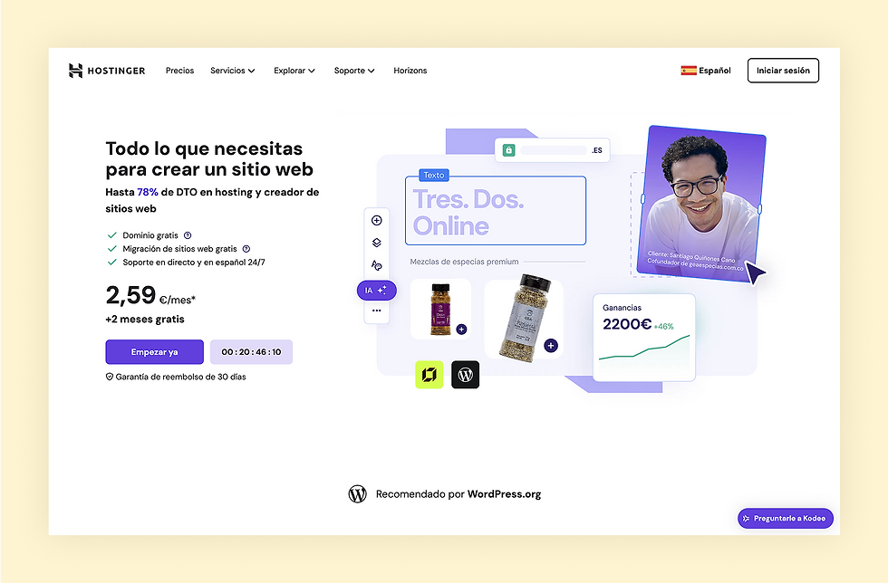 pagina del creador de paginas web de Hostinger