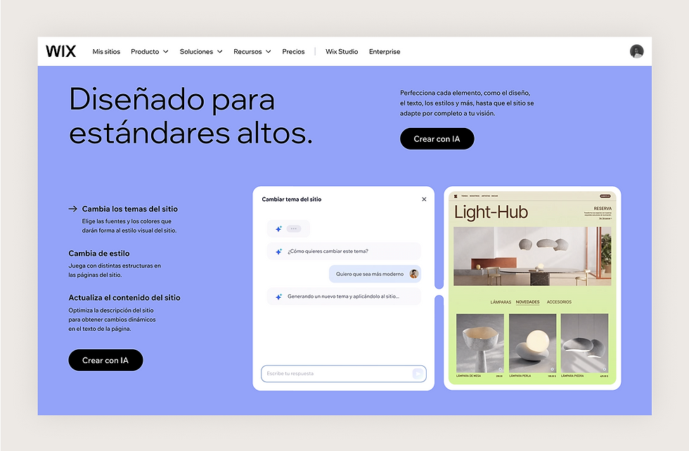 pagina del creador de paginas web de Wix