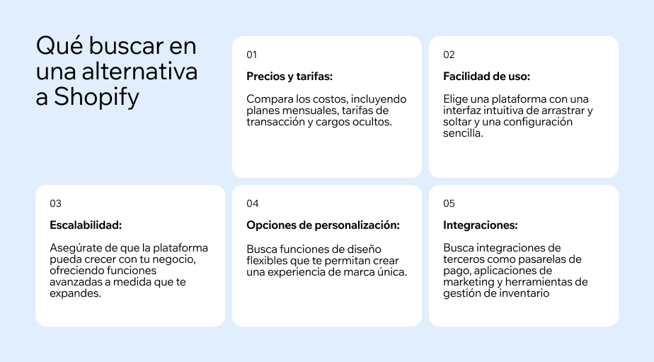 que buscar en una alternativa a shopify