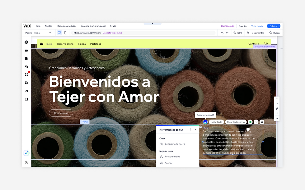 generador de textos con IA de Wix