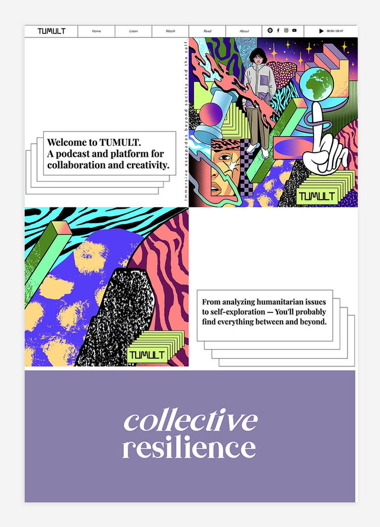 jemplo de tendencias de diseño web con el diseño simétrico de Tumult