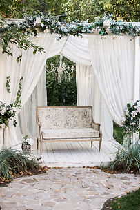 Podium with White Curtains