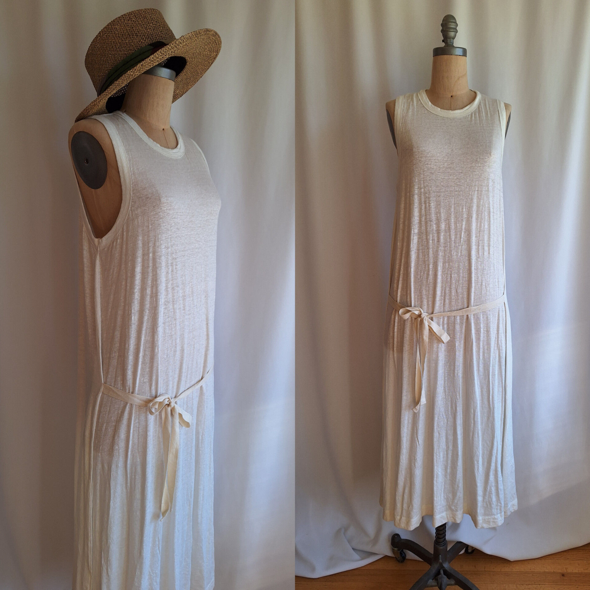 Joseph London cream slubbed jersey midi dress sleeveless one size