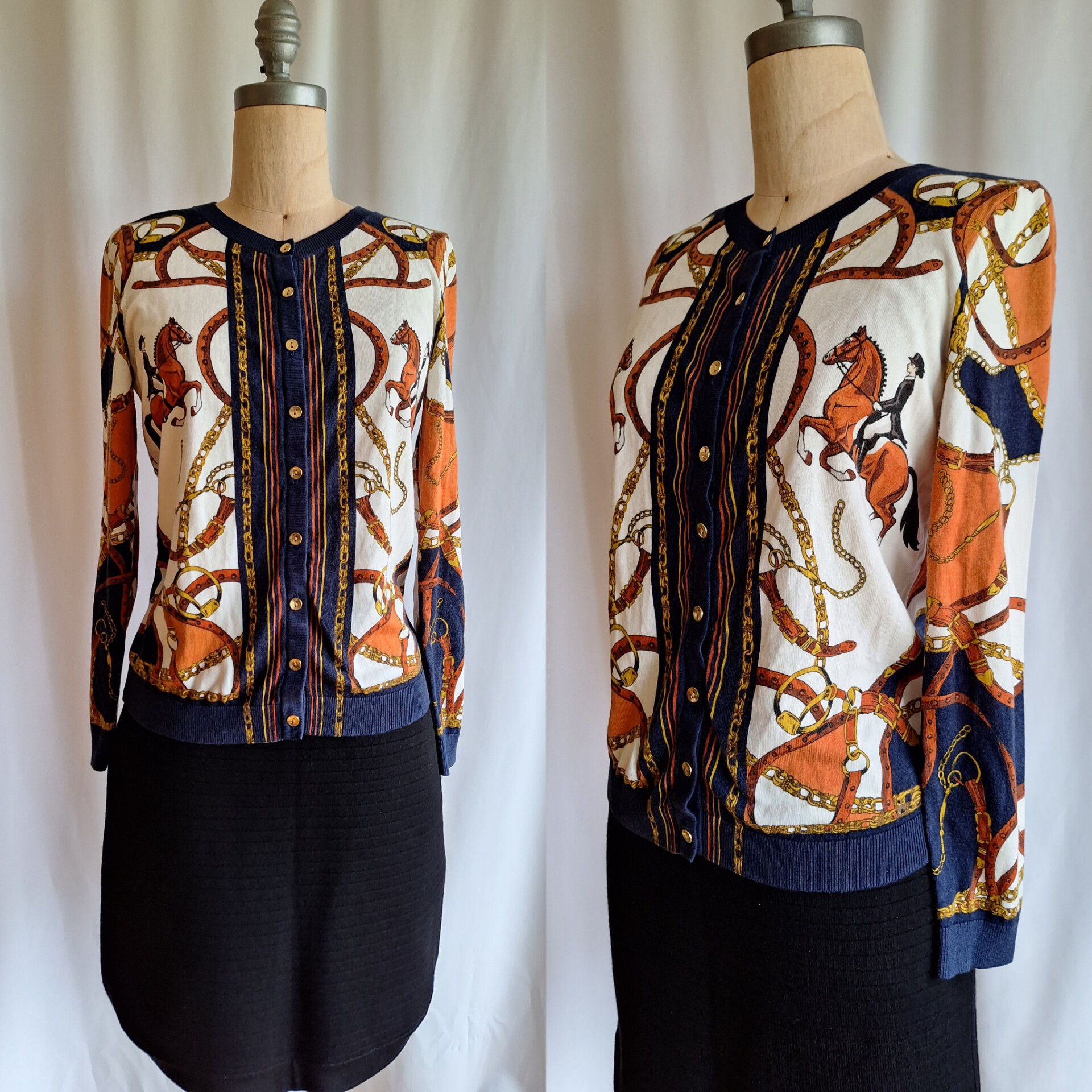 Equestrian cotton blend cardigan medium
