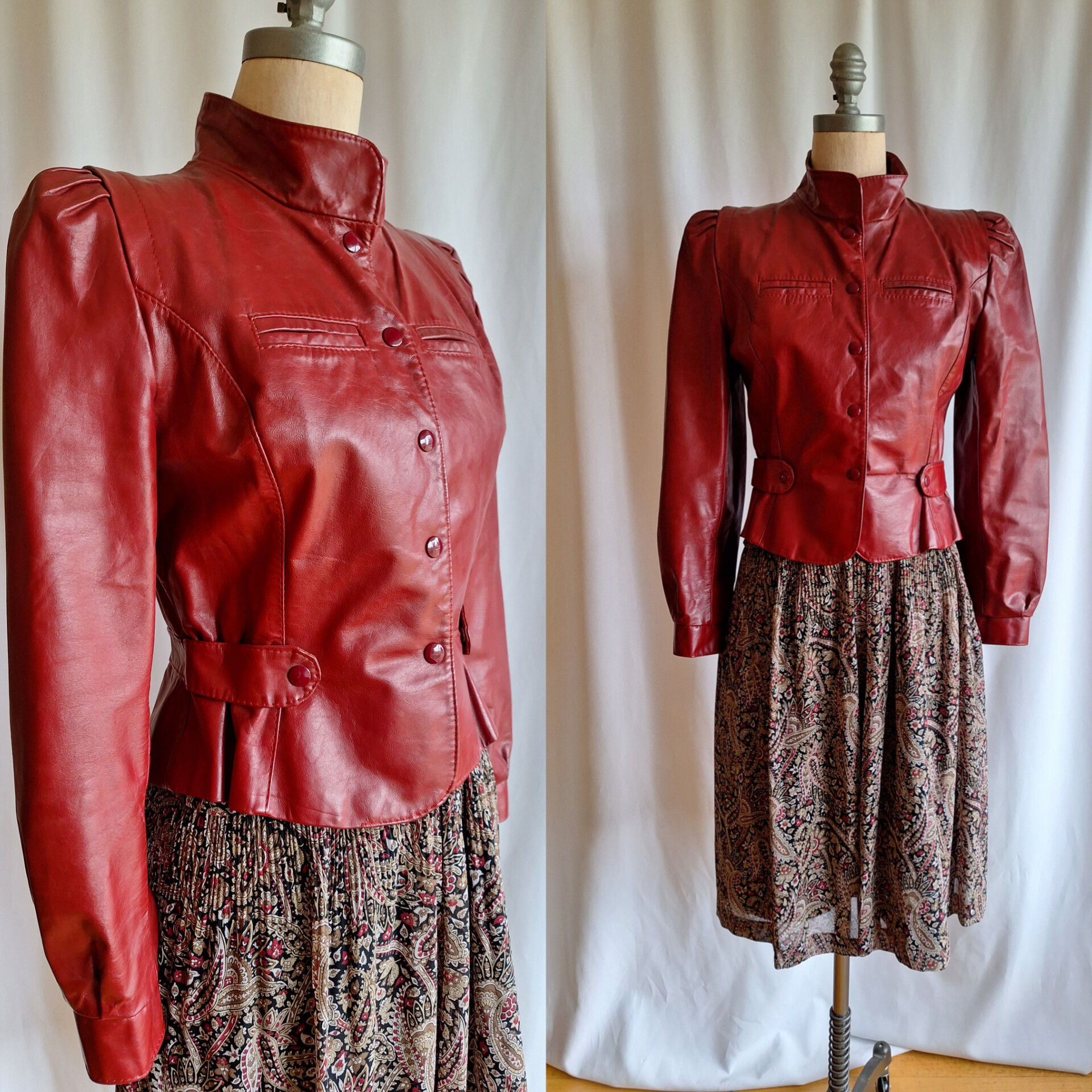 70s vintage Opera burgundy red cropped leather jacket fitted waist small