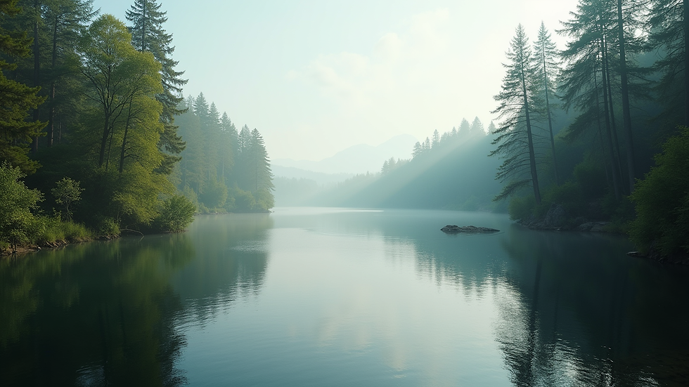 Eye-level view of a serene lake surrounded by trees