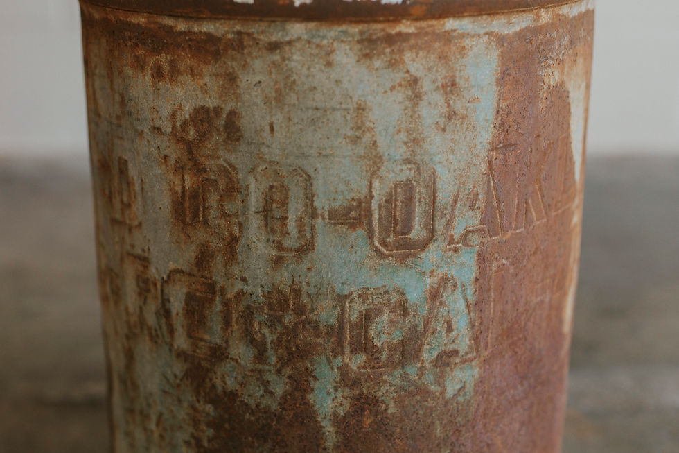 Thumbnail: Rusted vintage milk can with faded blue paint