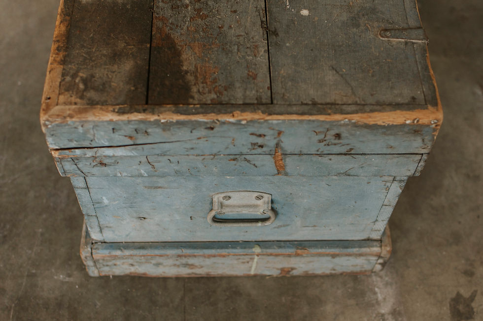 Thumbnail: Old wooden chest with faded blue paint