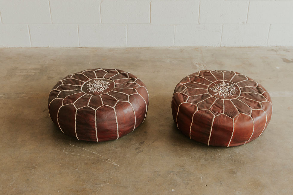 Thumbnail: Two boho brown leather poufs