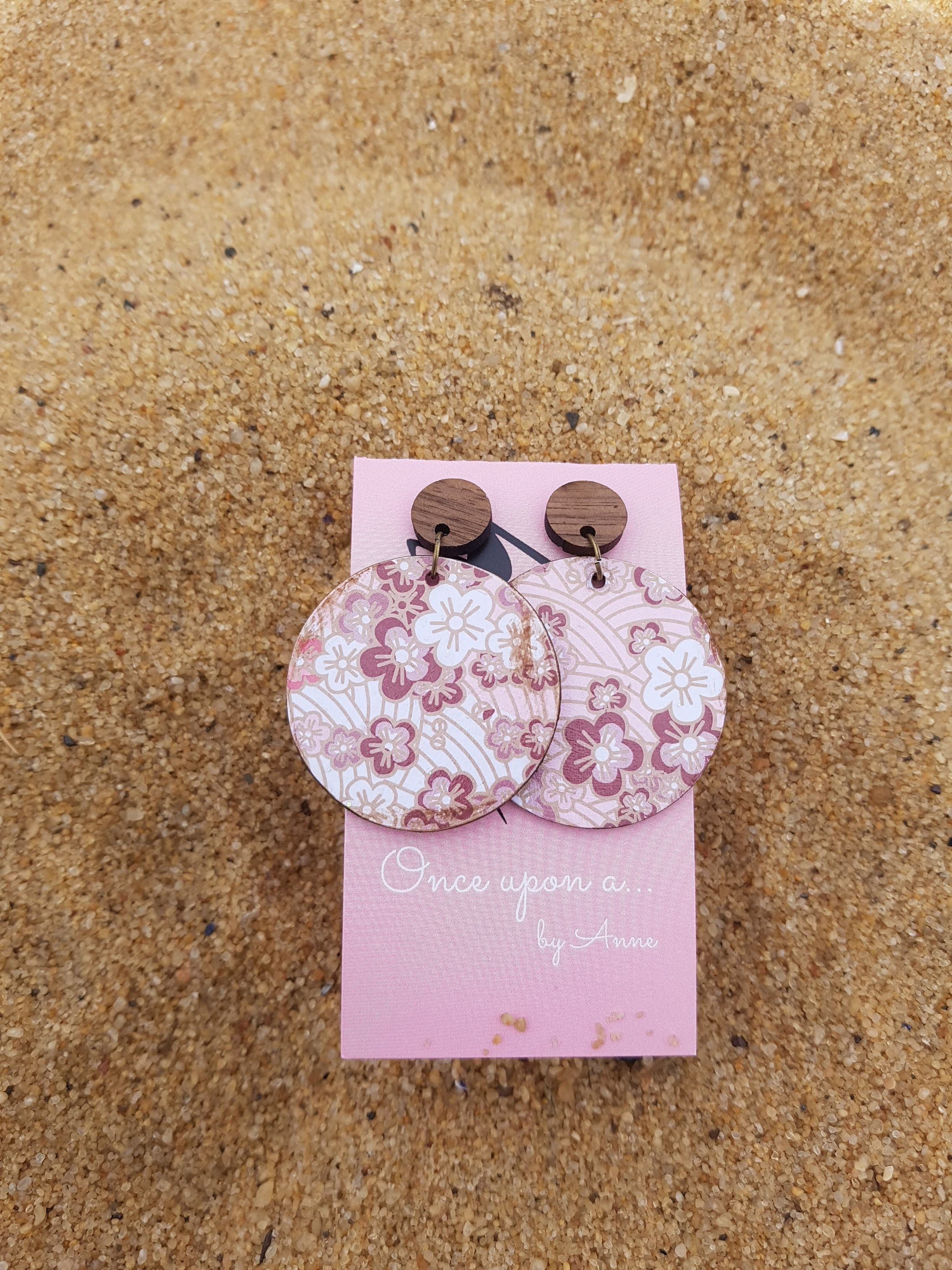 Sakura story lightweight wooden dangle earrings 40mm