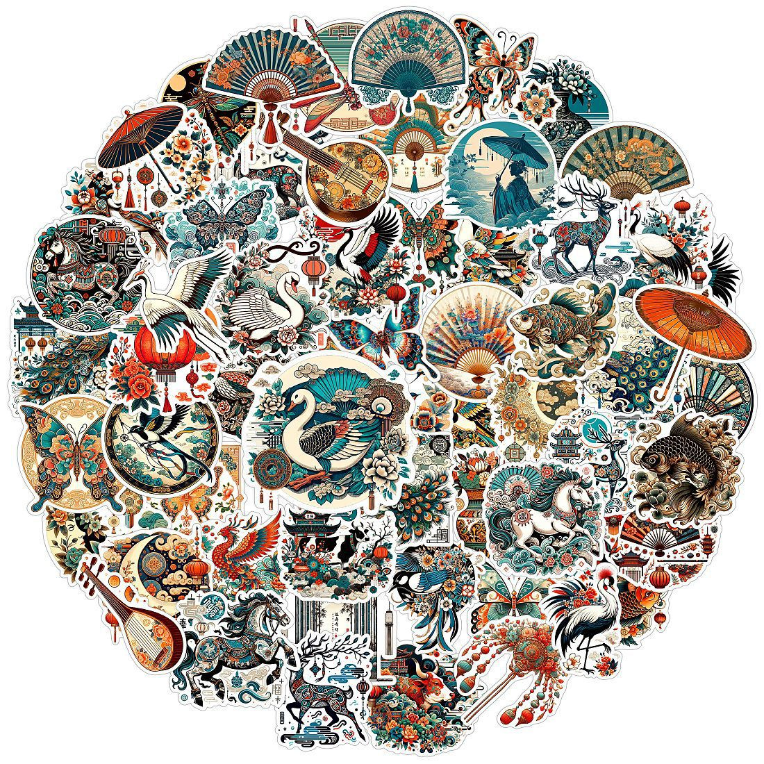 60 Stück Chinesische Stil Aufkleber