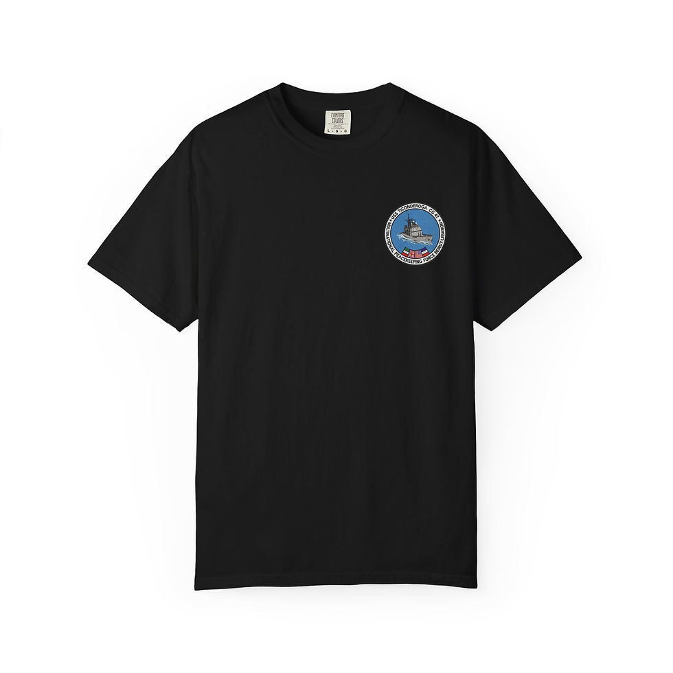 Thumbnail: USS Ticonderoga Ship Patch T-shirt | Naval Peacekeeping Crew Tee