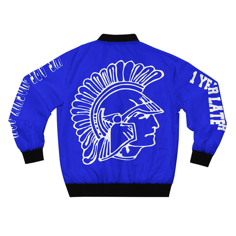 Thumbnail: Phoenix High Spartan Bomber Jacket | Blue Spartan Helmet Graphic Jacket