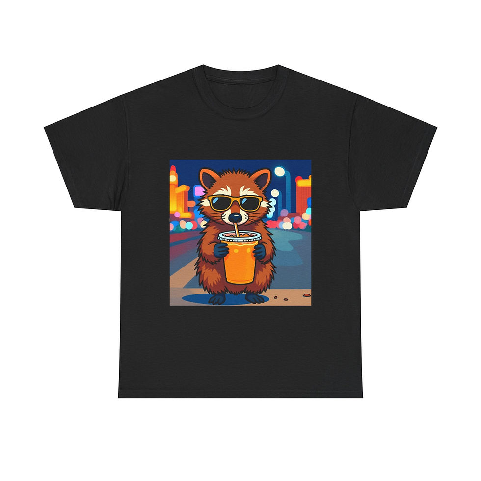 Thumbnail: Raccoon Night Sip Tee — Cute Urban Raccoon Drinking Bubble Tea T-Shirt