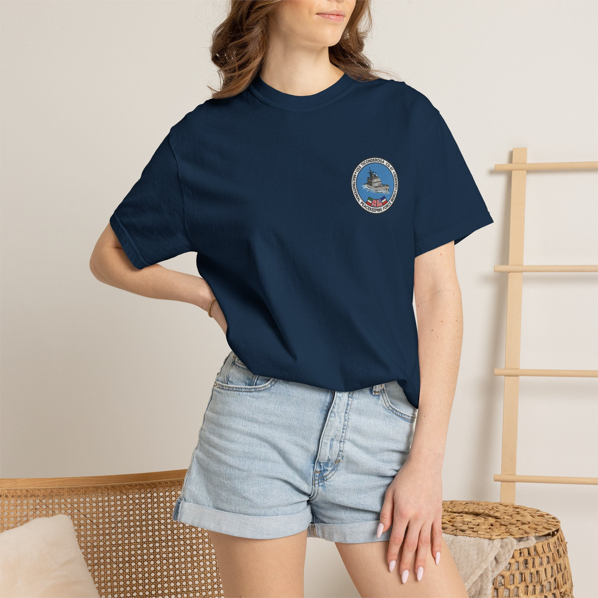 USS Ticonderoga Ship Patch T-shirt | Naval Peacekeeping Crew Tee