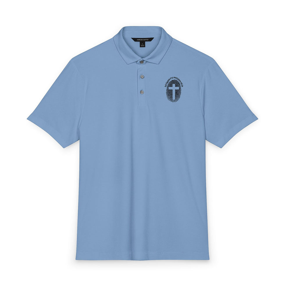 Thumbnail: Men's White Polo with Cross Crest — Mercer+Mettle Stretch Jersey