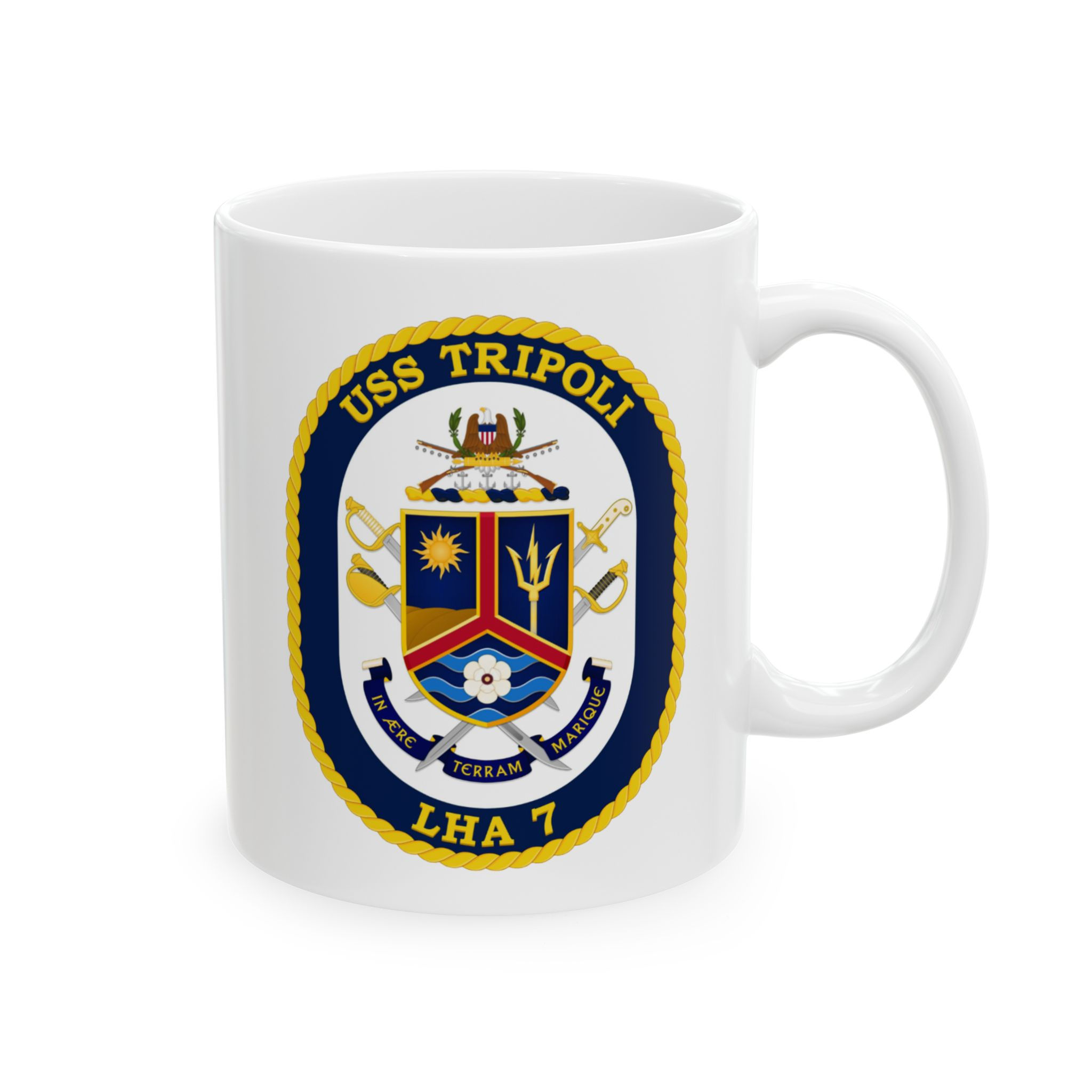 USS Tripoli LHA 7 Mug | Ceramic Coffee Cup, Military Emblem