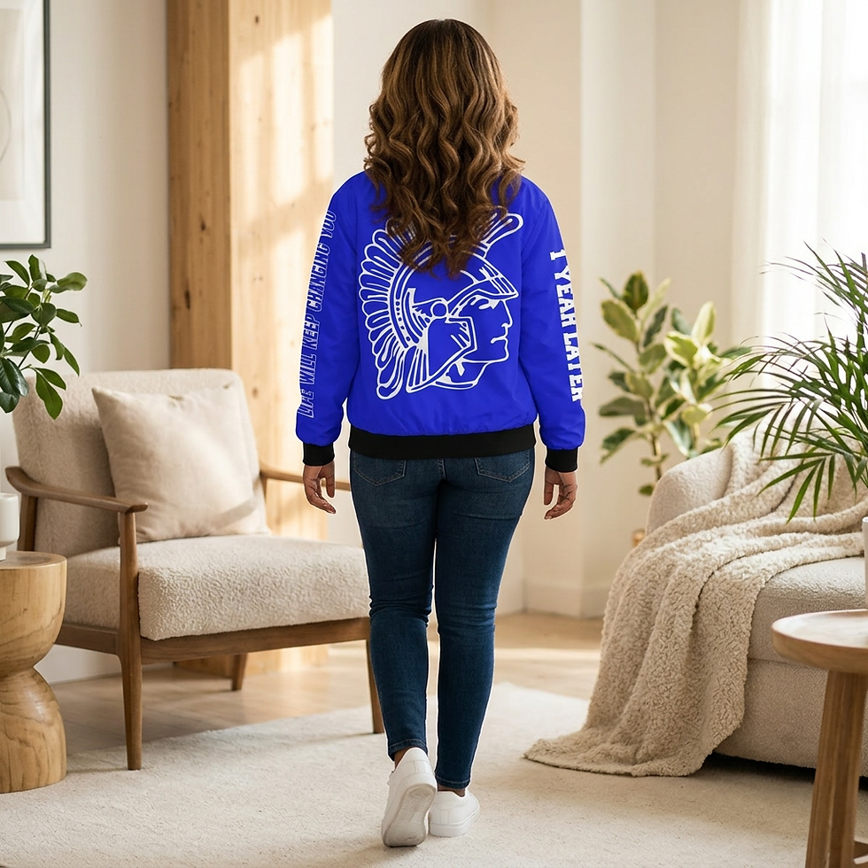 Thumbnail: Phoenix High Spartan Bomber Jacket | Blue Spartan Helmet Graphic Jacket