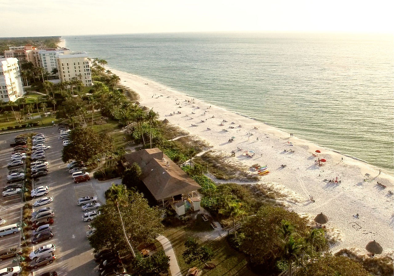high level view of beach shoreline
