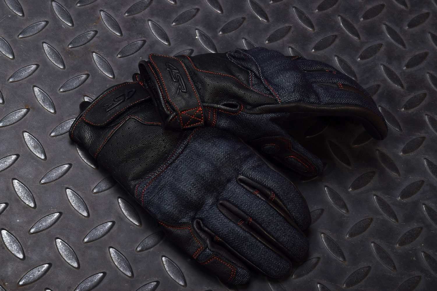 Gants été 4SR en cuir et denim BLACK