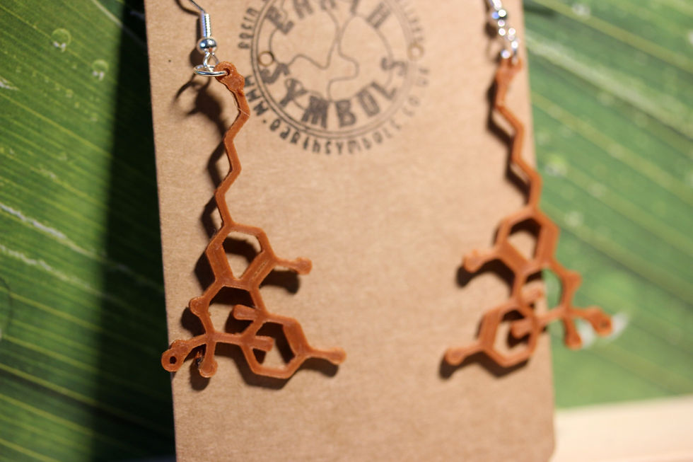 Thumbnail: THC Molecule 3d Printed Wood Earrings
