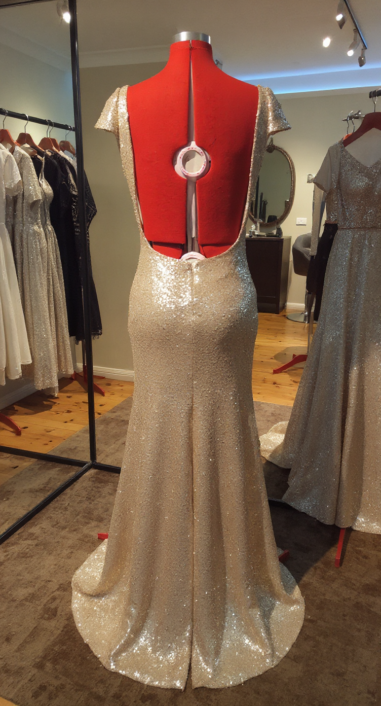 Matt Gold Sequin Backless Gown-back