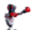 Unitree R1 Edu with red boxing gloves punches forward. The robot features a sleek design with red accents and lit blue details, suggesting action.