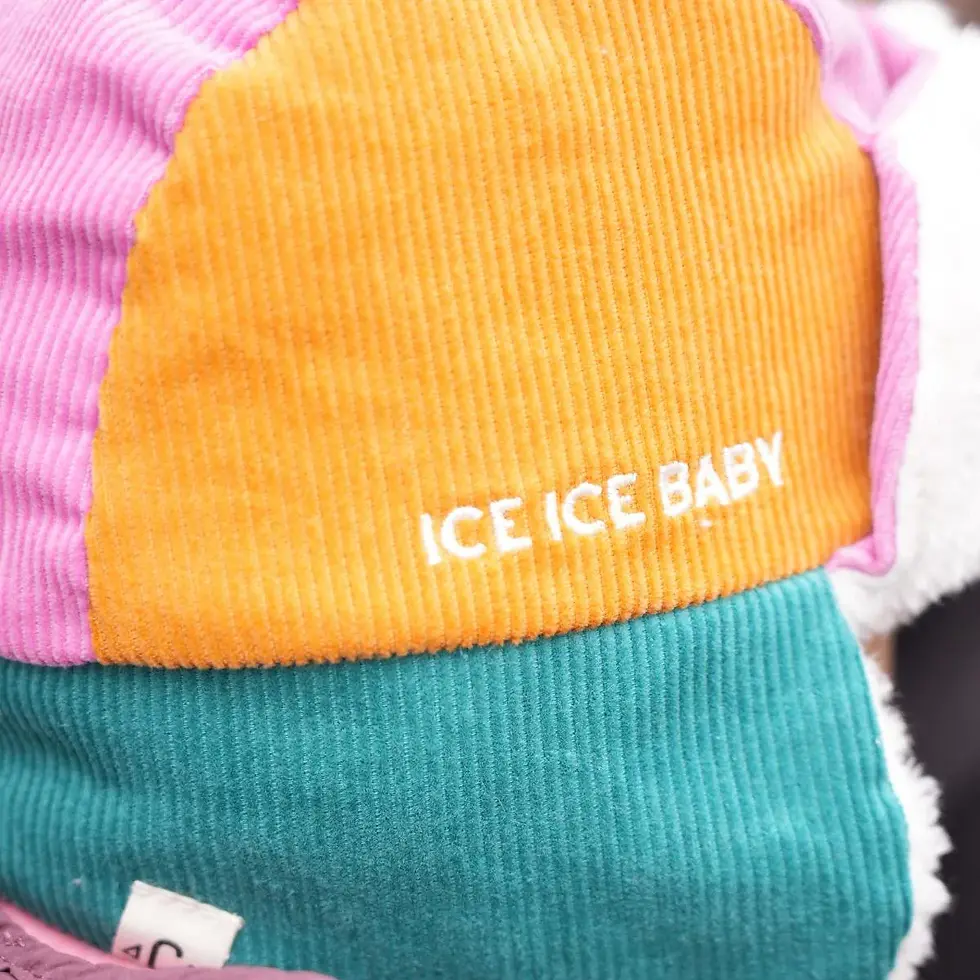 Miniature : Chapka-tricolore-velours-Ice-Ice-Baby-violet-jaune-Chamaye
