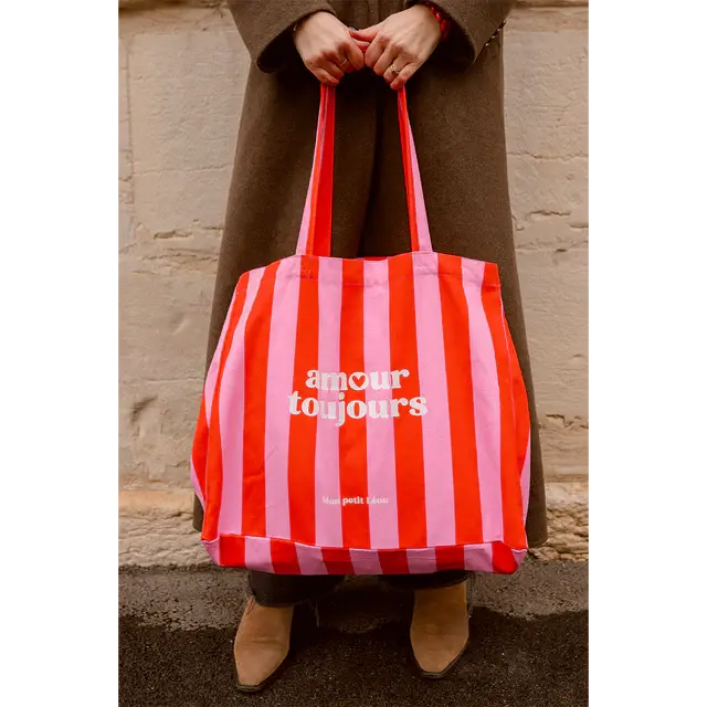 Miniature : Cabas-XXL-Rayé-rose-rouge-Amour-toujours-Mon-petit-Léon