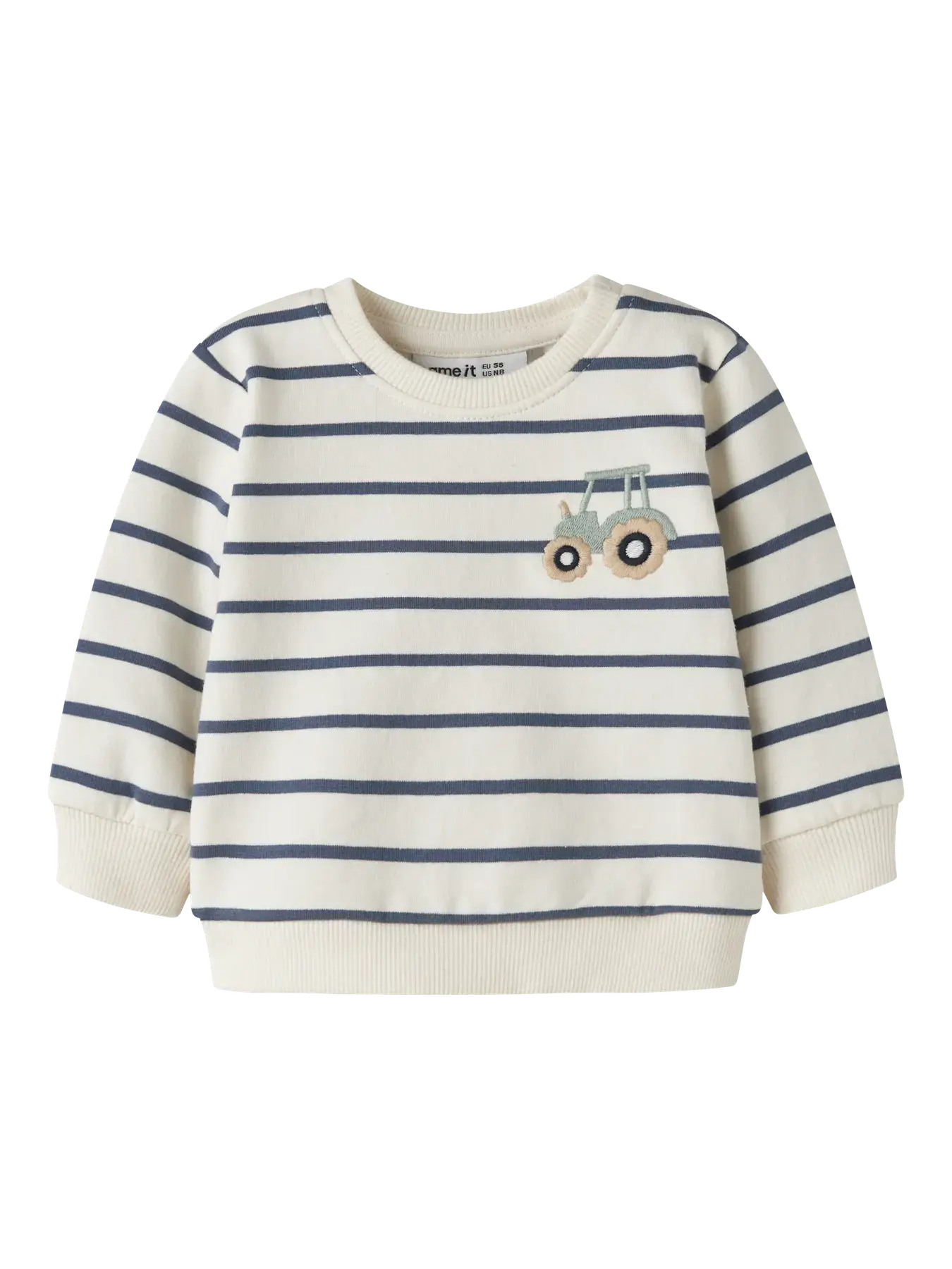 Sweat-bébé-Larsbo-tracteur-rayé-blanc-Name-it