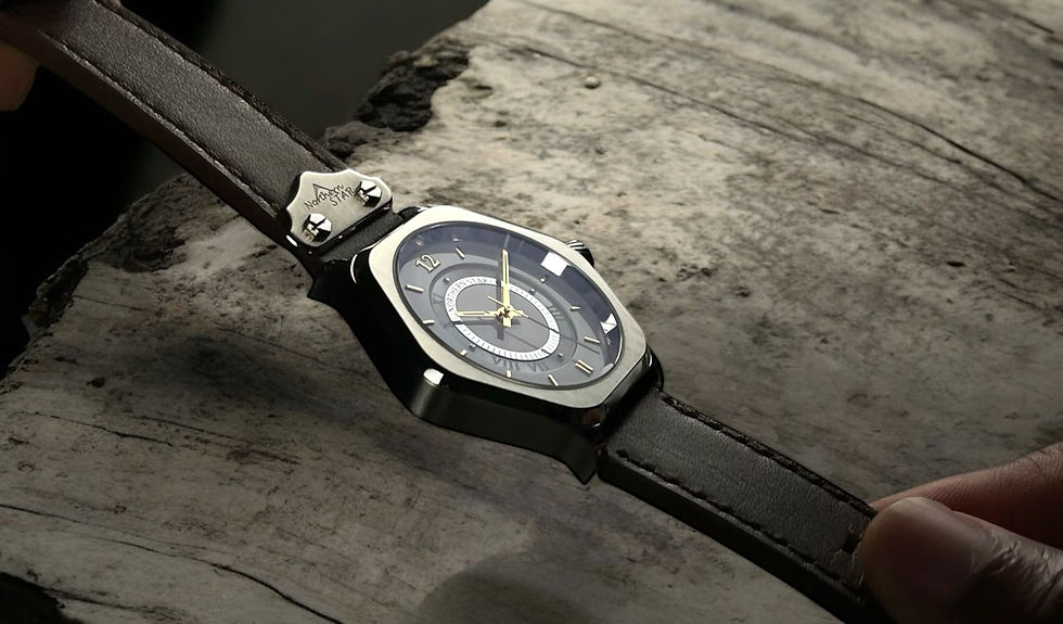 Close-up view of a luxury watch dial with intricate details
