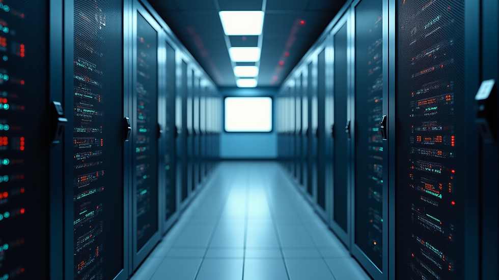 Wide angle view of a cloud computing server room