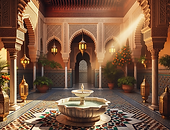 Firefly_Luxurious Moroccan royal palace in Marrakech, intricate zellige tilework, carved c